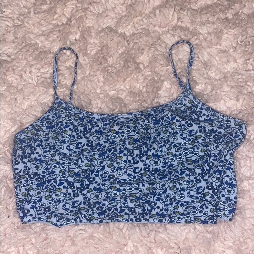 blue flowered crop tank top
